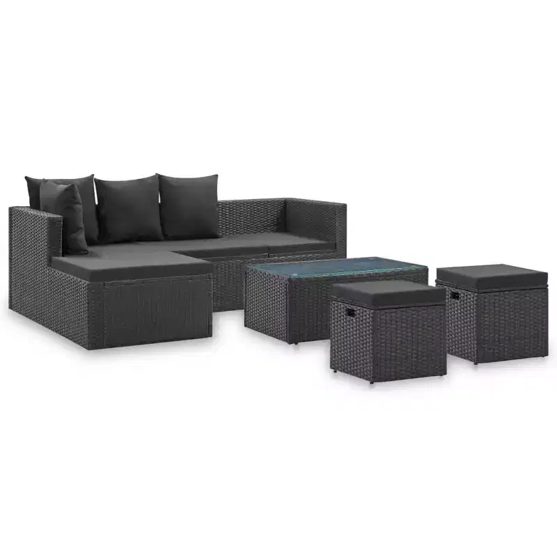 vidaXL Garden Sofa Set Black PE Rattan, Powder-Coated Steel, Glass Large