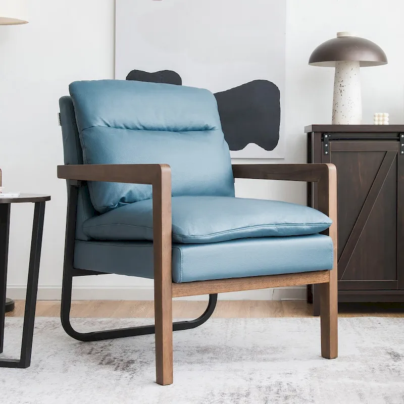 Costway Modern Accent Armchair Lounge Chair w/ Rubber Wood Legs & - 34.5 x 26.5 x 36