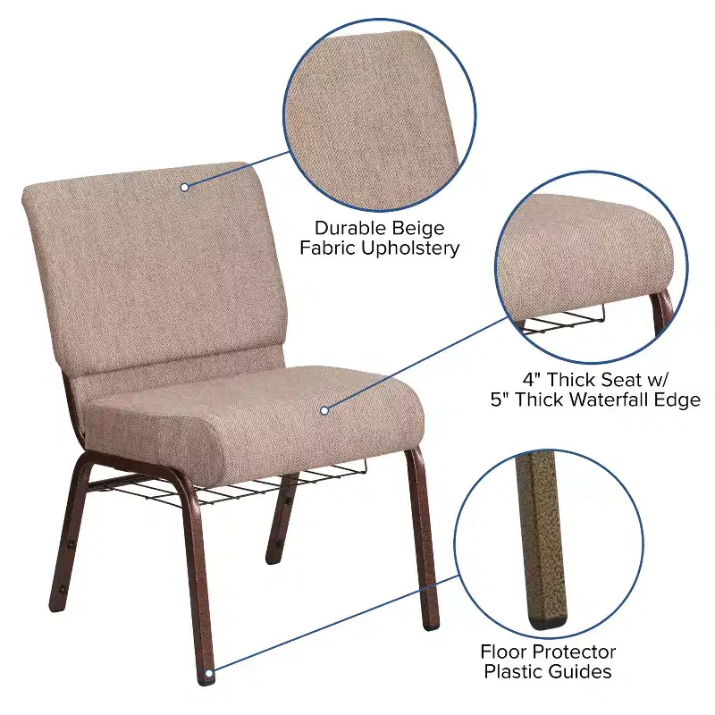 Flash Furniture HERCULES Series 21''W Church Chair with Book Rack