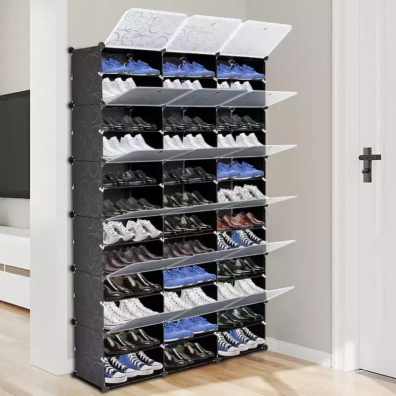 Acekool 12 Tier Shoe Rack Organizer, Expandable Modular Plastic Shoe Cabinet with Doors, Large Entryway Storage