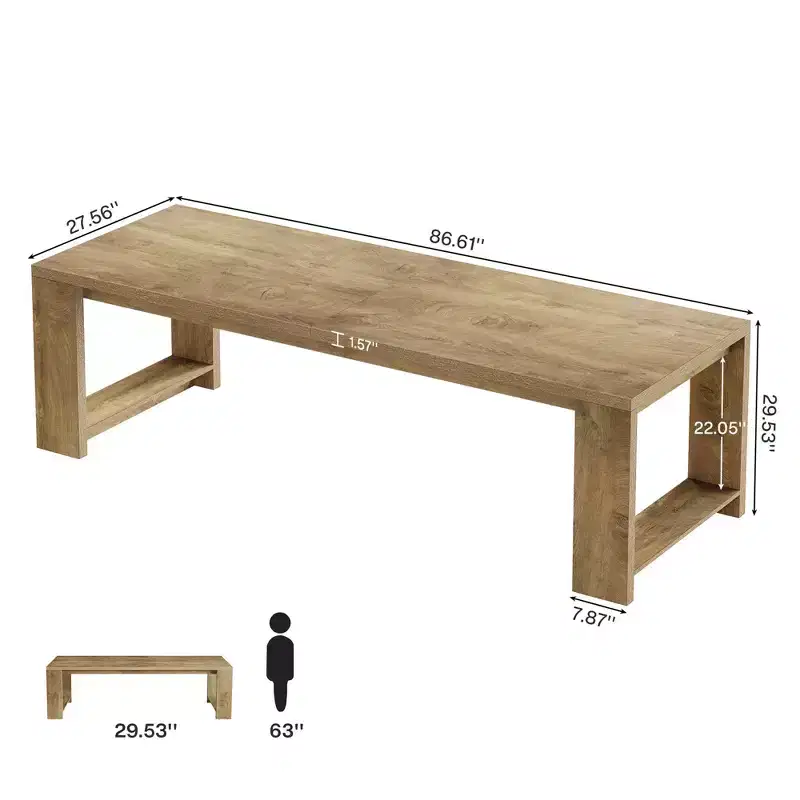 86.61 Spacious Dining Table, Sturdy Wide Legs Multifunctional Desk with Easy Assembly