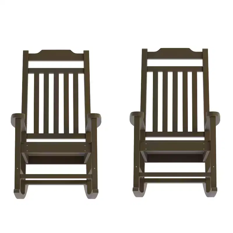 Emma and Oliver Set of 2 All-Weather Poly Resin Faux Wood Rocking Chairs for Porch &Patio