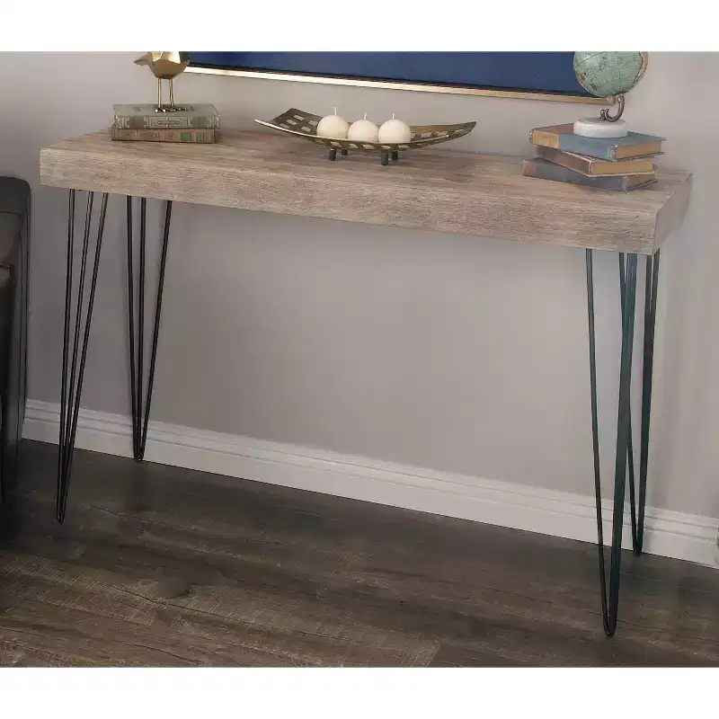 Rectangular Modern Wood Console Table in Brown for Entryway and Living Room