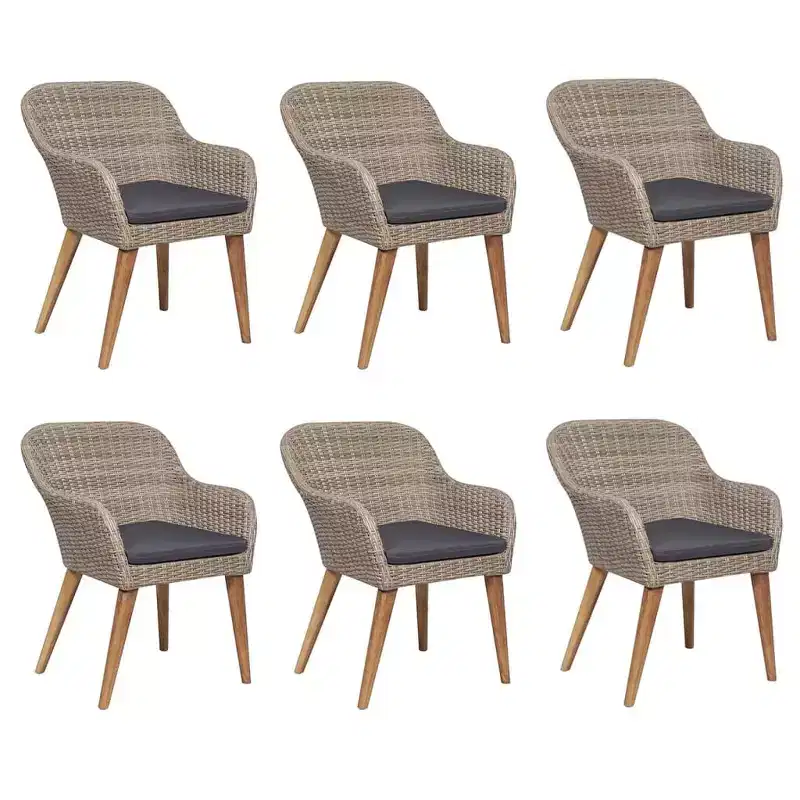 vidaXL 7-Piece Patio Dining Set - Solid Acacia Wood & PE Rattan Chairs, Dark Gray Cushions, Weather-Resistant, Comfortable & Easy Maintenance