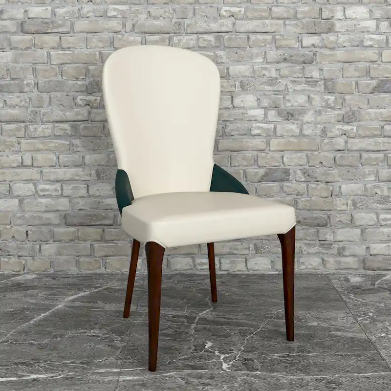 Leather Upholstered Solid Wood Dining Chair with Two-Tone Design