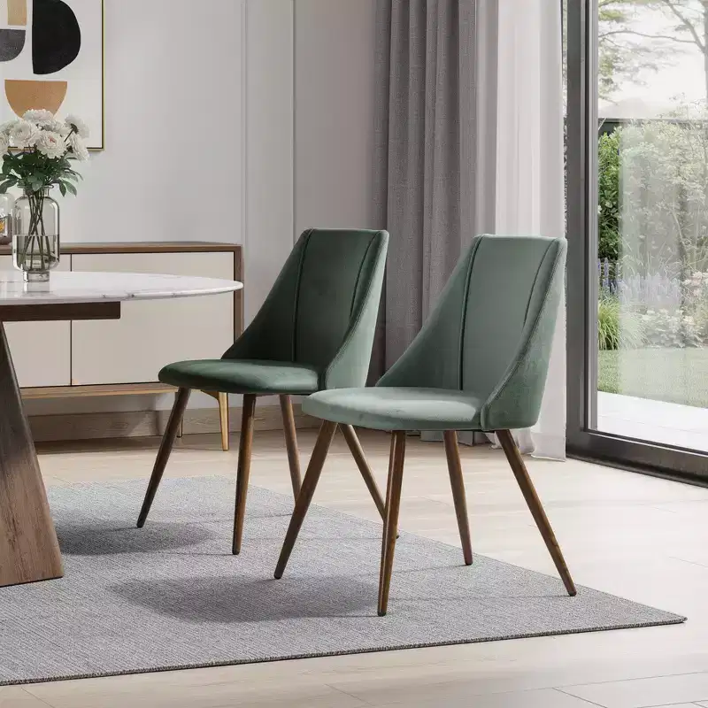 HomeRoots Set of Two Green and Brown Velvet and Steel Dining Side Chairs