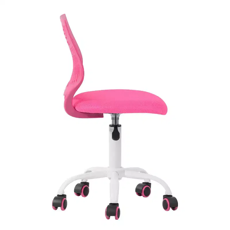 Adjustable Height Swivel Rolling Office Chair with Breathable Geometric Back, Fuchsia & White