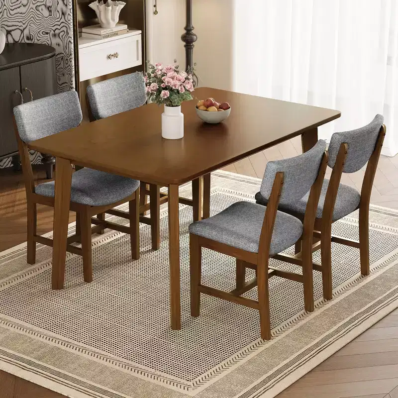 5-Piece Rustic Dining Set with Wood Table and 4 Upholstered Chairs in Espresso