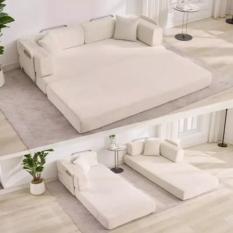 78.7 Oversized Chaise Lounge Chair Indoor, Oversized Corduroy Upholstered Boneless Sofa Bed w/2 Pillows, for Living Room, Bedroom