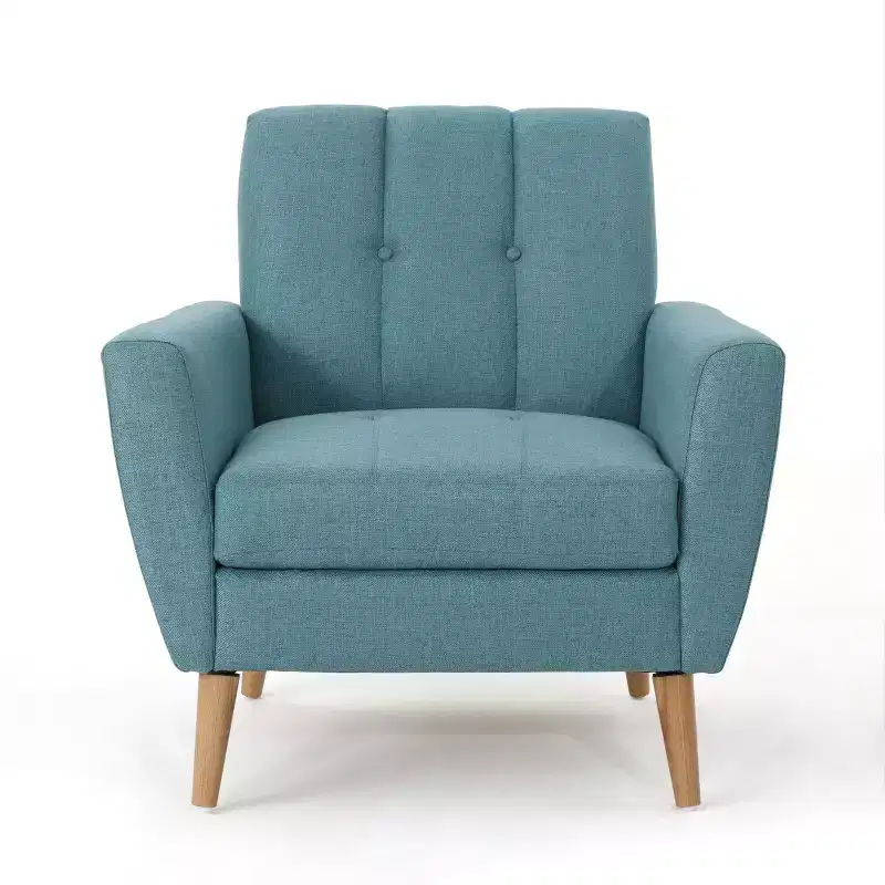 Mid-Century Fabric Button Tufted Club Chair with Channel Stitching