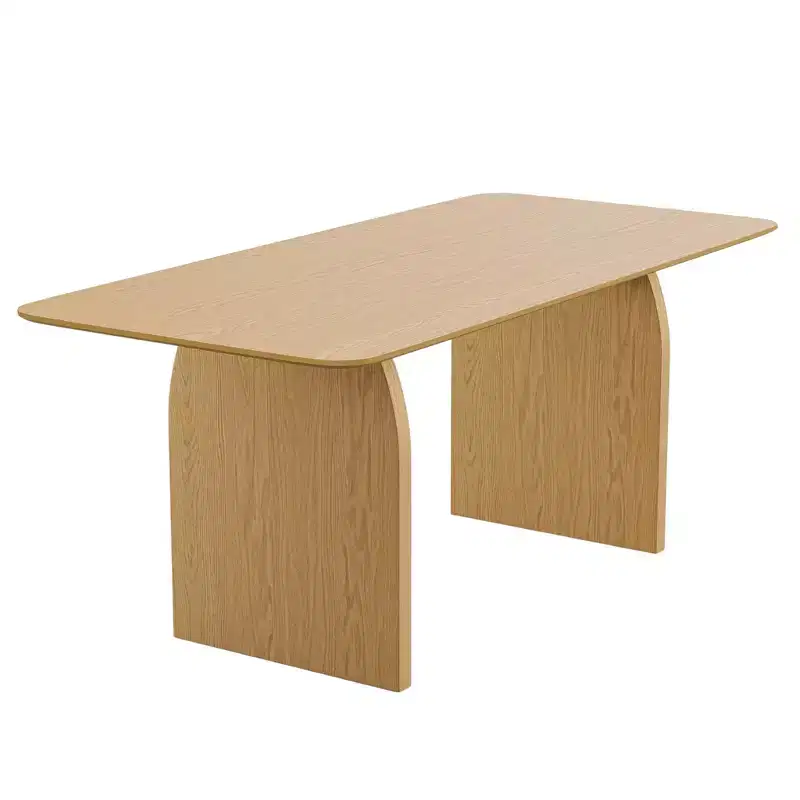 HomeRoots 66 Natural Solid Wood Double Pedestal Base Dining Table