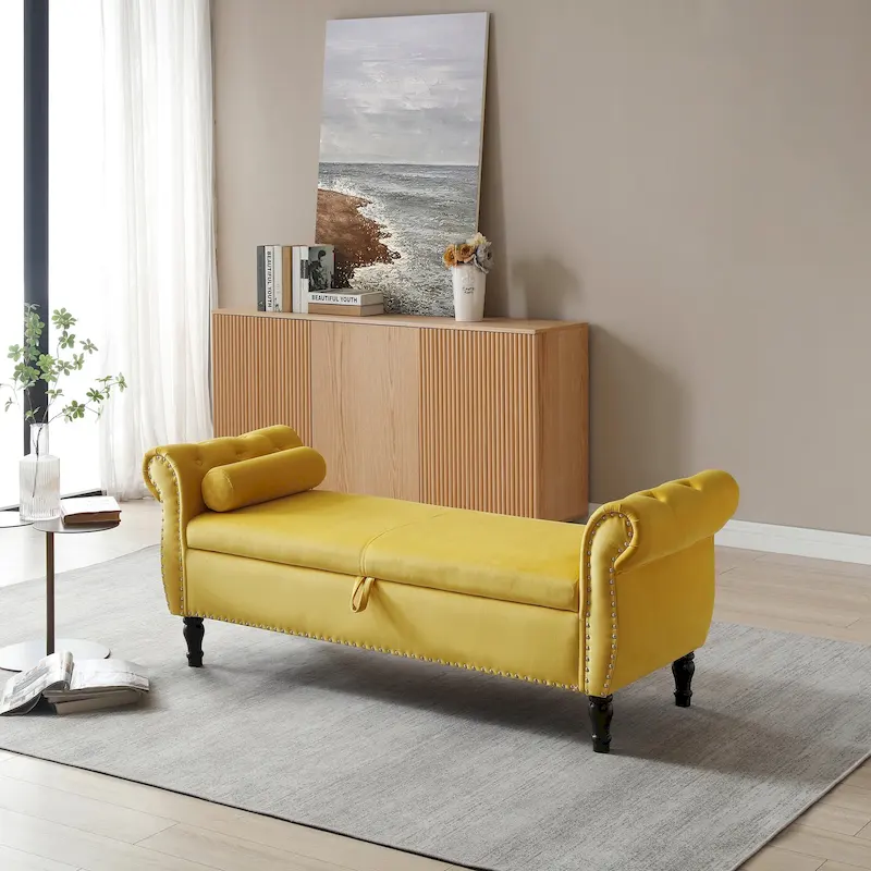 Velvet Rectangular Storage Ottoman Sofa Stool Bench