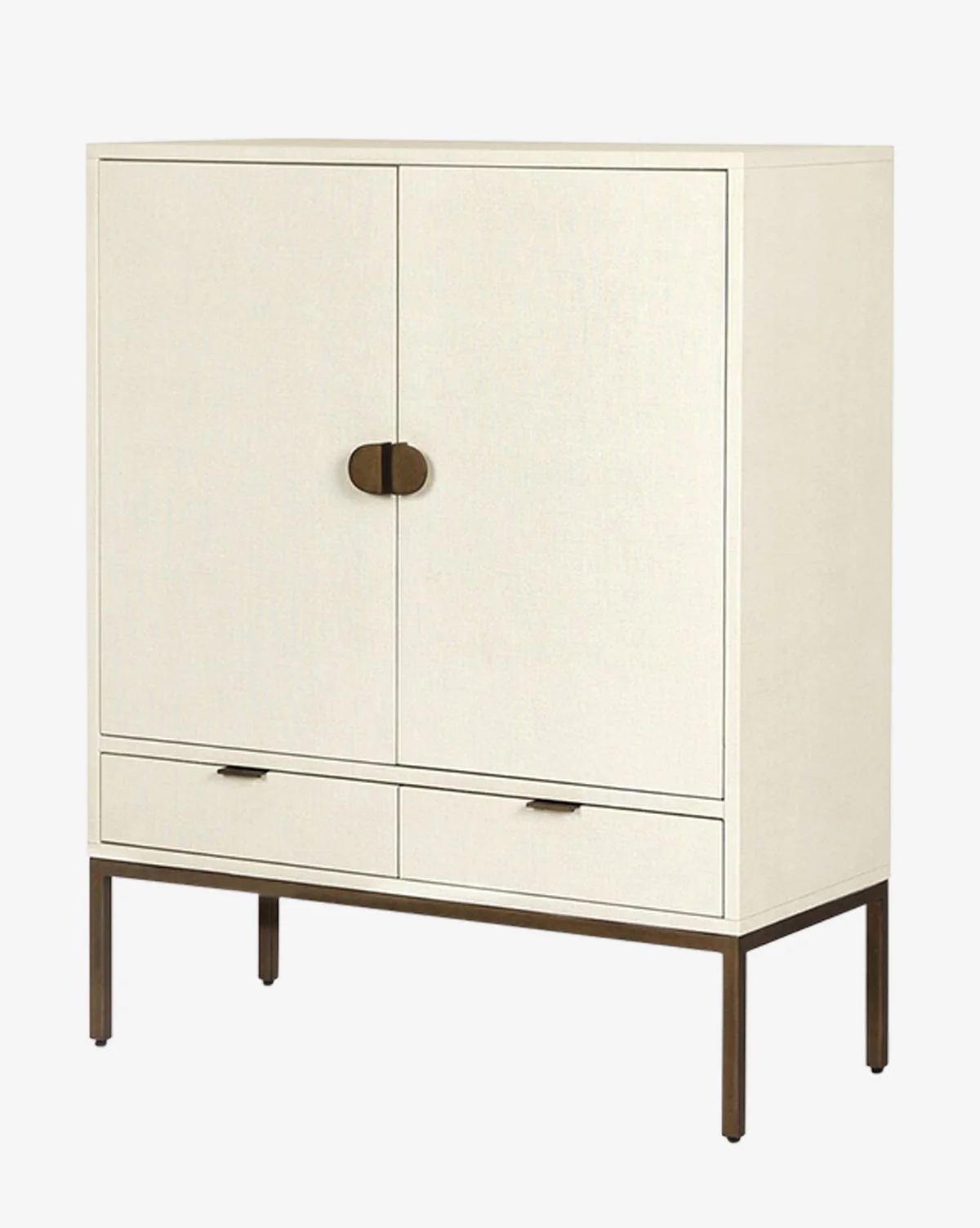 Transitional Linen & Mahogany Cabinet with Brass Accents & Spacious Drawers for Living Room