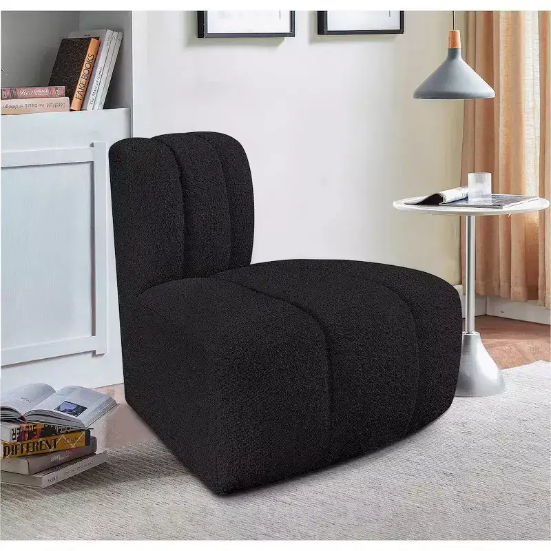 Arc Boucle Fabric Reverse Corner Chair, Channel Tufted, 300 lb Capacity, No Assembly