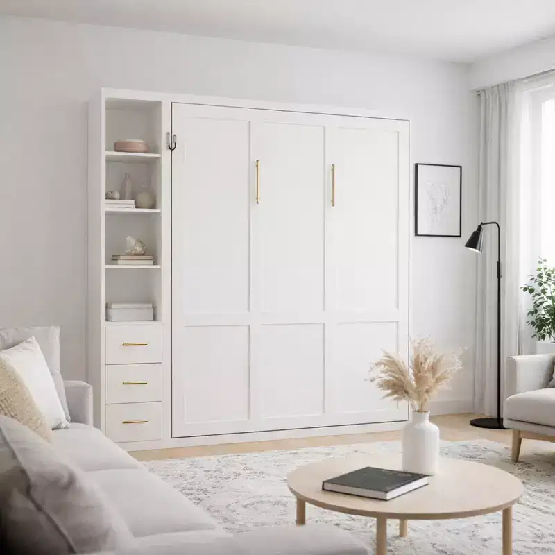 GDFStudio Heloise Modern Wood Murphy Bed with Side Cabinets