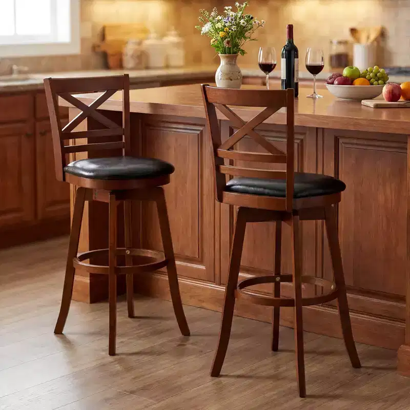 Costway 30.5 Swivel Barstools Set of 2/4 with Backrest Faux Leather Upholstered Seat for Pub
