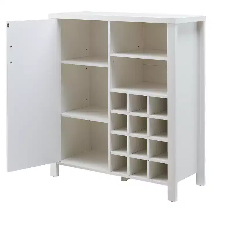 Farmhouse Sideboard Buffet Wine Bar Cabinet with 12-Bottle Rack & Gold Handle, Black & Walnut
