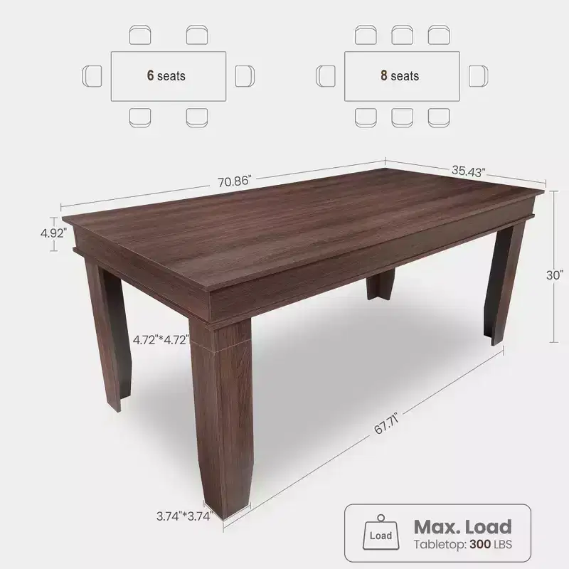 Farmhouse Dining Table 70.87 Inch,Brown Kitchen Table Seats 6-8 People