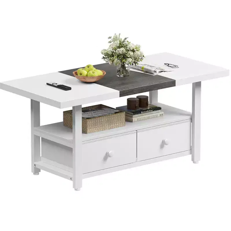 Hausource 2-Tier Coffee Table w/Storage Shelf & 2 Drawers for Living Room