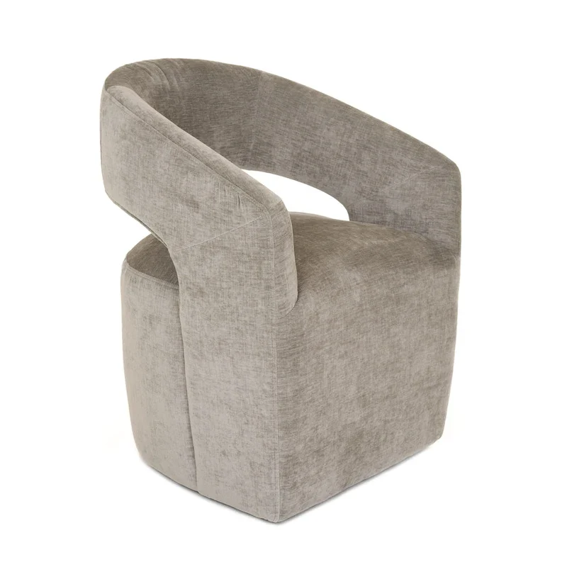 Grey Textured Fabric Art Deco Cut-Out Back Accent Chair with Caster Legs for 1 Person