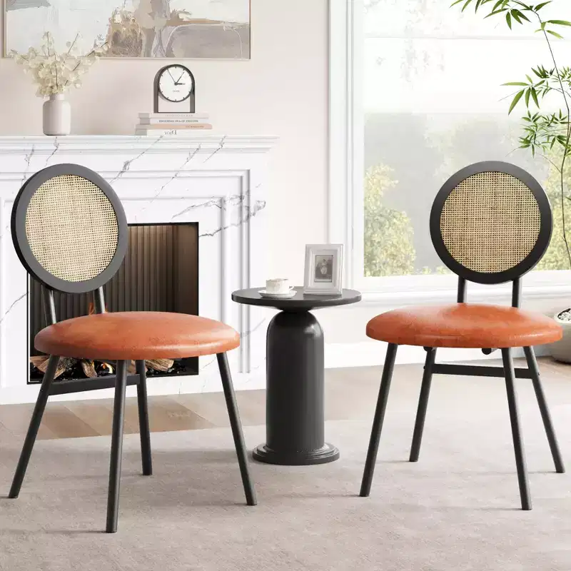 Upholstered Cane Back Dining Chairs Set of 2/4, Modern Metal Leg Kitchen Chairs, Ergonomic Soft Seat for Dining Room