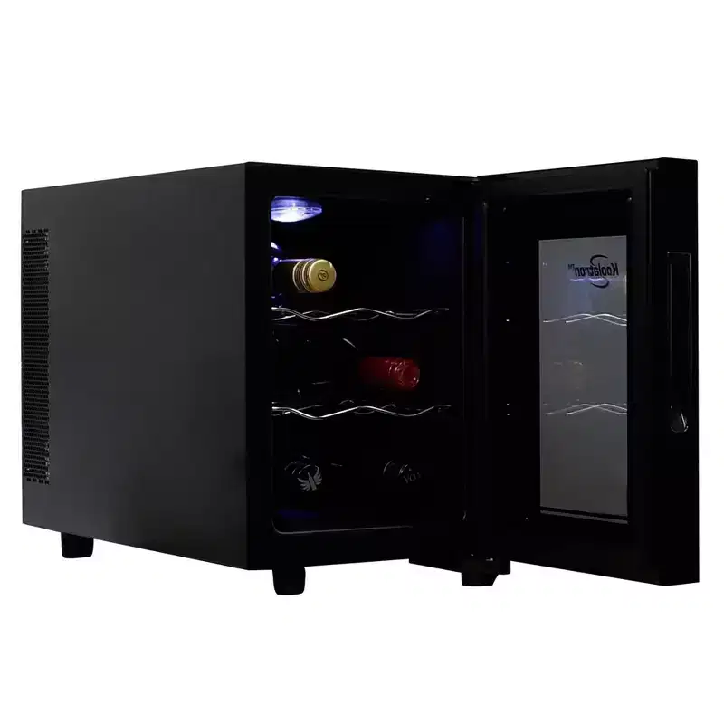 Koolatron Wine Cooler Refrigerator 6 Bottle Countertop Compact Wine Cellar, Small Freestanding Wine Fridge: Thermoelectric, Glass Door