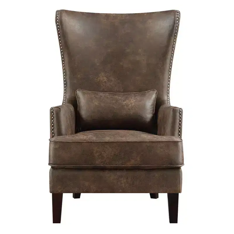 Picket House Furnishings Elia Chair with Chrome Nails Toffee Brown: Upholstered Polyester, Nailhead Trim, Wood Frame