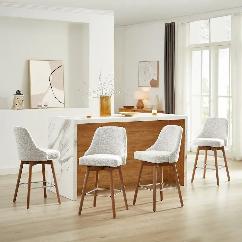 Set of 2 Upholstered Counter Height Swivel Barstool