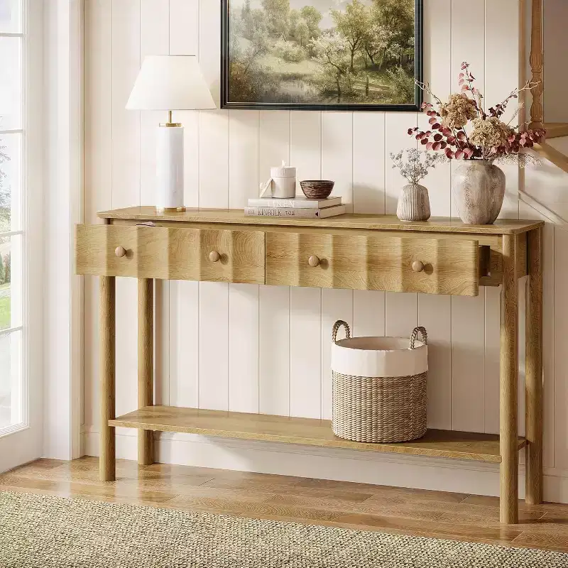 Lantine 55-Inch Console Table with 2 Drawers, Modern Fluted Entryway Table, Narrow Sofa Table for Living Room, Hallway, Foyer