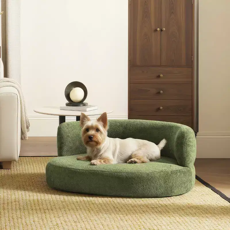 36 Curved Dog Sofa Bed, Medium, Moss Green Fleeced Teddy
