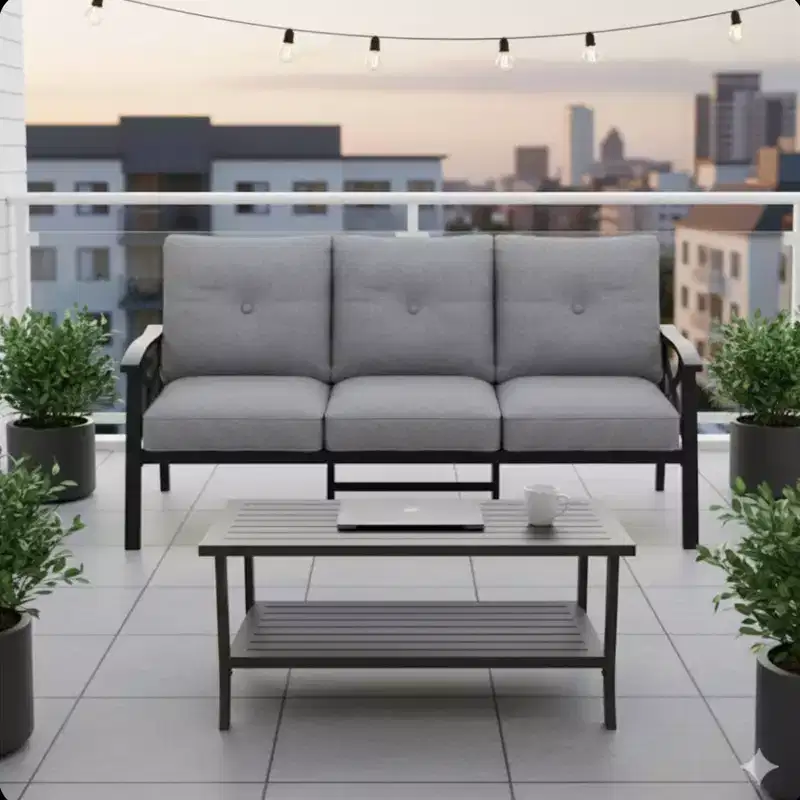 2 Piece Outdoor Patio Set, 70 Inches All-Weather Metal 3-Seat Metal Patio Sofa and Rectangular coffee Table