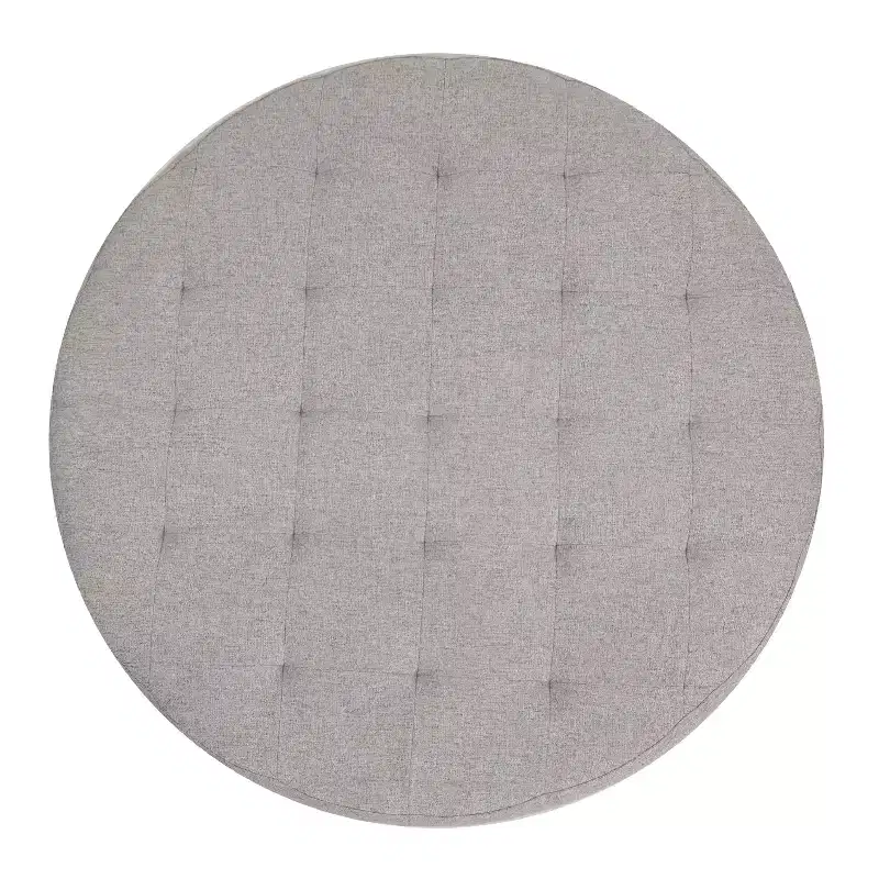 34 Round Cotton Linen Tufted Ottoman with Metal Frame