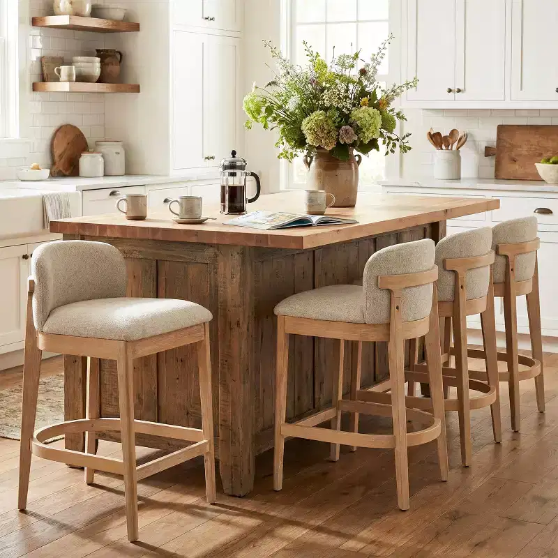 Christopher Knight Home Stephanie Farmhouse Rubberwood Upholstered Counter Stools with Curved Backrest (Set of 4)