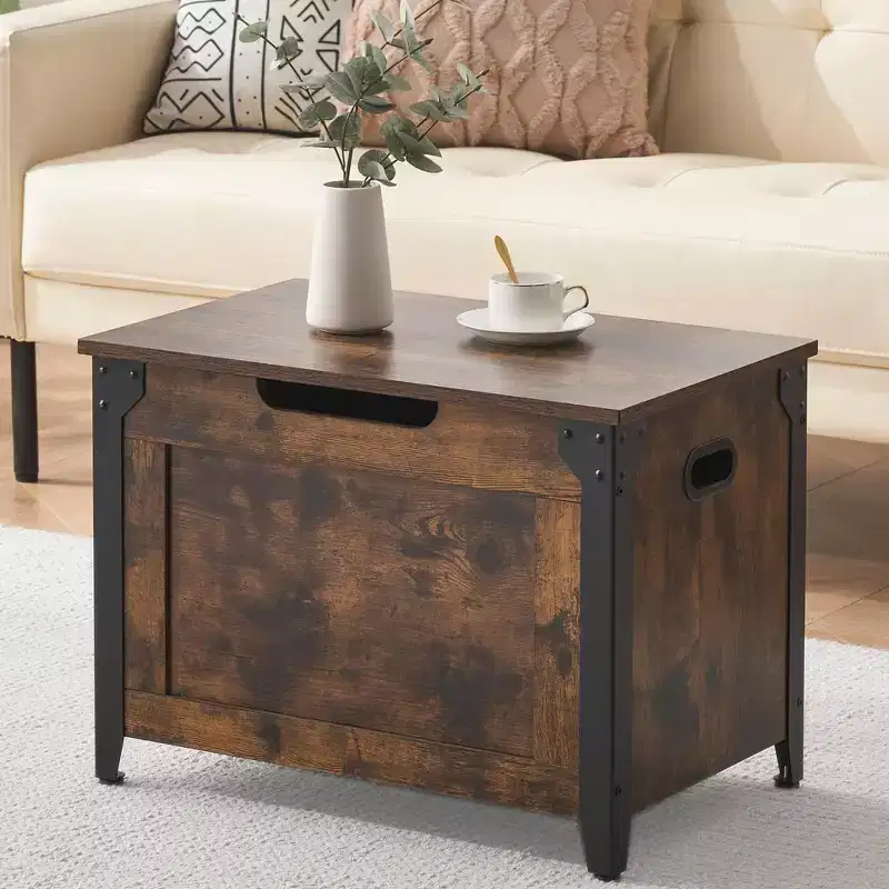 Wooden Storage Chest Bench,Leather Entryway Shoes Bench with Flip Top, Lift Top Storage Trunk with 2 Safety Hinges for Living Room