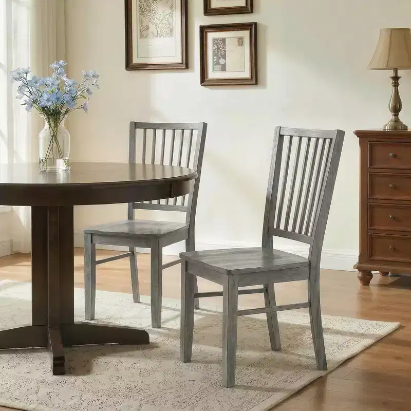 HOMCOM Dining Chairs Set of 2 Ergonomic Solid Wood, Armless Kitchen Chairs with Rubberwood Legs