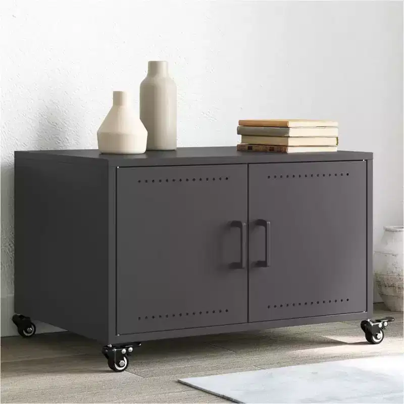 vidaXL Coffee Table Black Cold-rolled steel Medium Lockable wheels