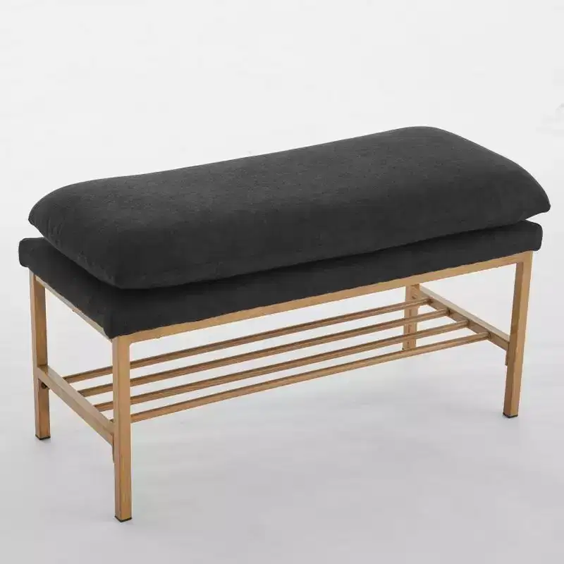 Homy Casa Upholstered Storage Shoe Bench with Metal Frame and Lower Rack for Entryway,Black