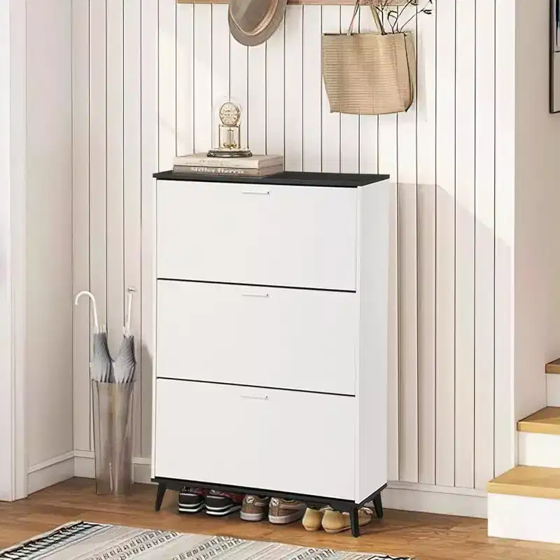 Entryway Shoe Cabinet with 3 Flip Drawers, Freestanding Narrow Shoe Organizer Cabinet