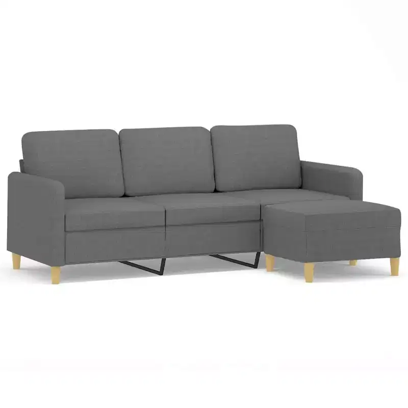 vidaXL Sofa 3-Seater Couch Sofa Armchair with Footstool for Living Room Fabric - Dark Gray
