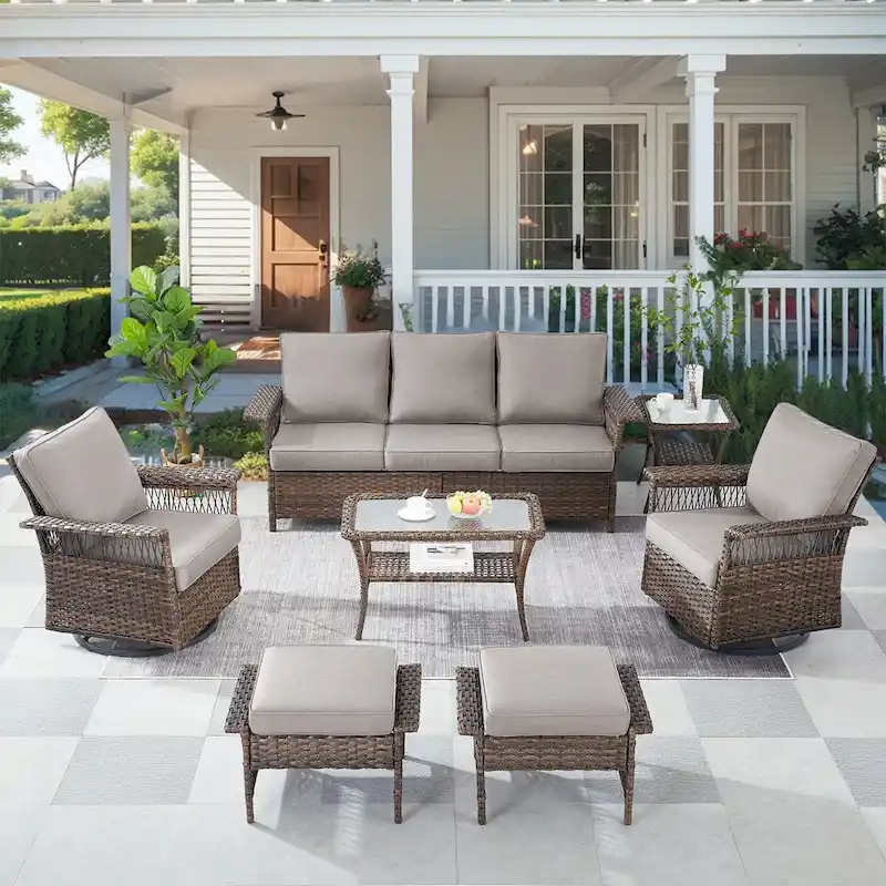 Patio Swivel Rocking Chair Sets All Weather Wicker - Brown