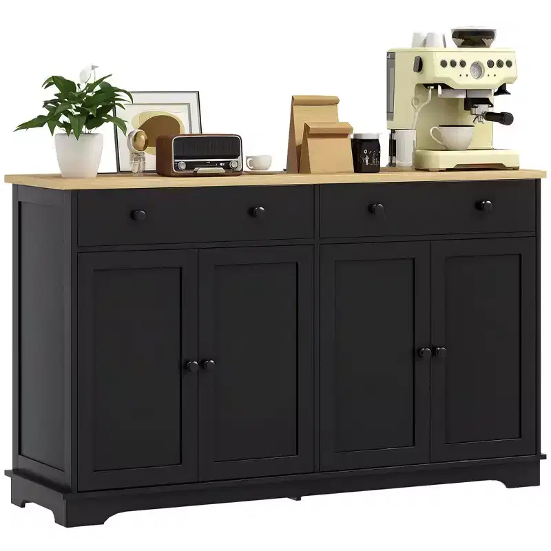 HOMCOM Sideboard Buffet Cabinet with Storage, Modern Kitchen Cabinet with 4 Doors, 2 Drawers and 2 Adjustable Shelves, Coffee Bar Cabinet