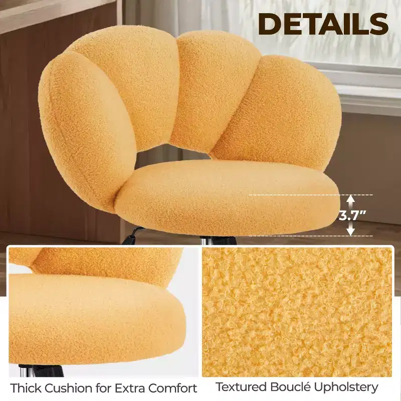 Yaheetech Boucle Upholstered Rolling Makeup Vanity Chair