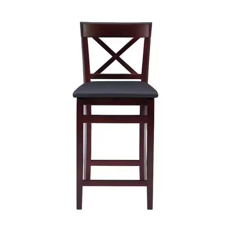 Triena X Back Faux Leather Folding Counter Height Barstool Espresso - Linon: Padded Seat, 24" High