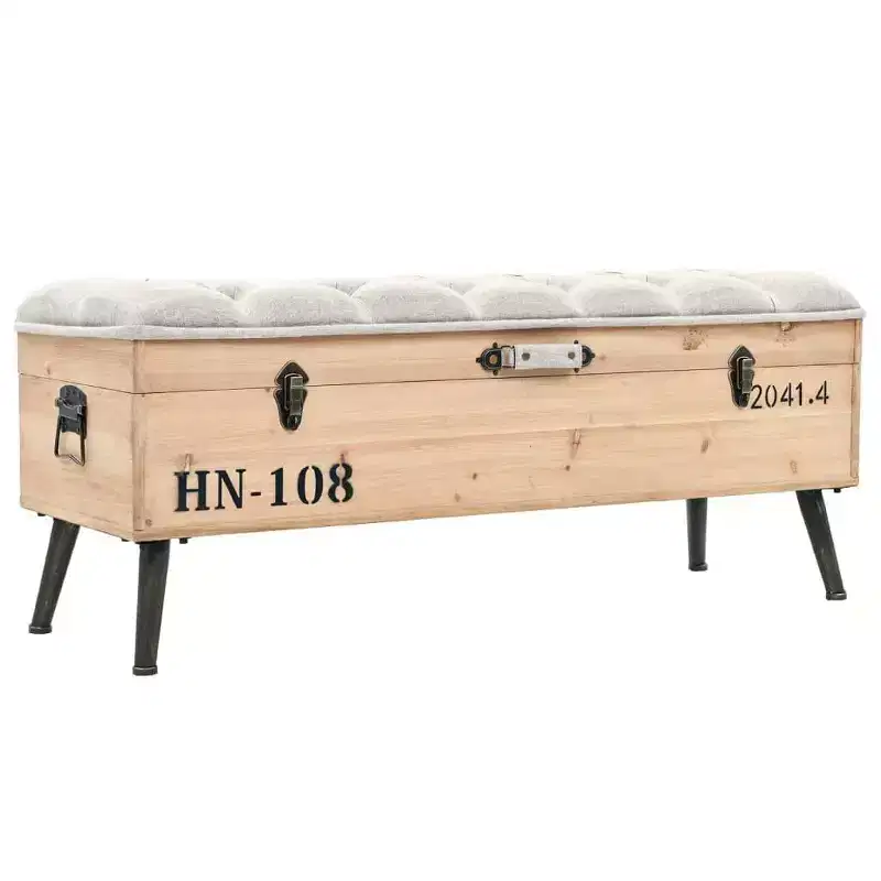 vidaXL Storage Bench Natural wood with grey fabric
