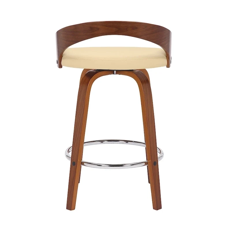 Faux Leather Swivel Counter Height Bar Chair with Wood Frame and Footrest