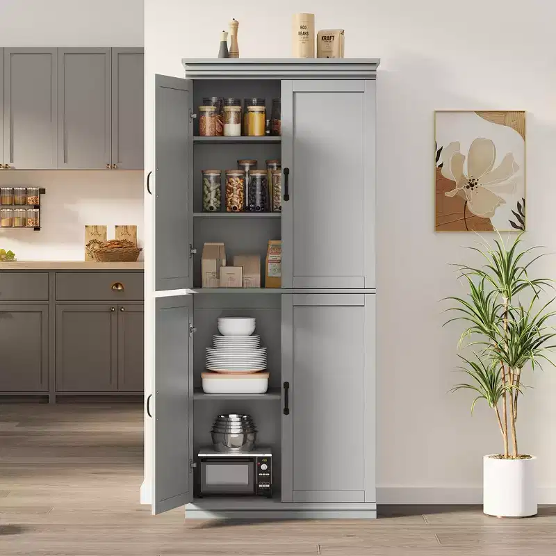 Pantry Cabinet,70 Tall Kitchen Pantry Cabinets with 2 Doors and 3 Adjustable Shelves, Freestanding Cupboard, Modern Storage Cabinet for Bathroom
