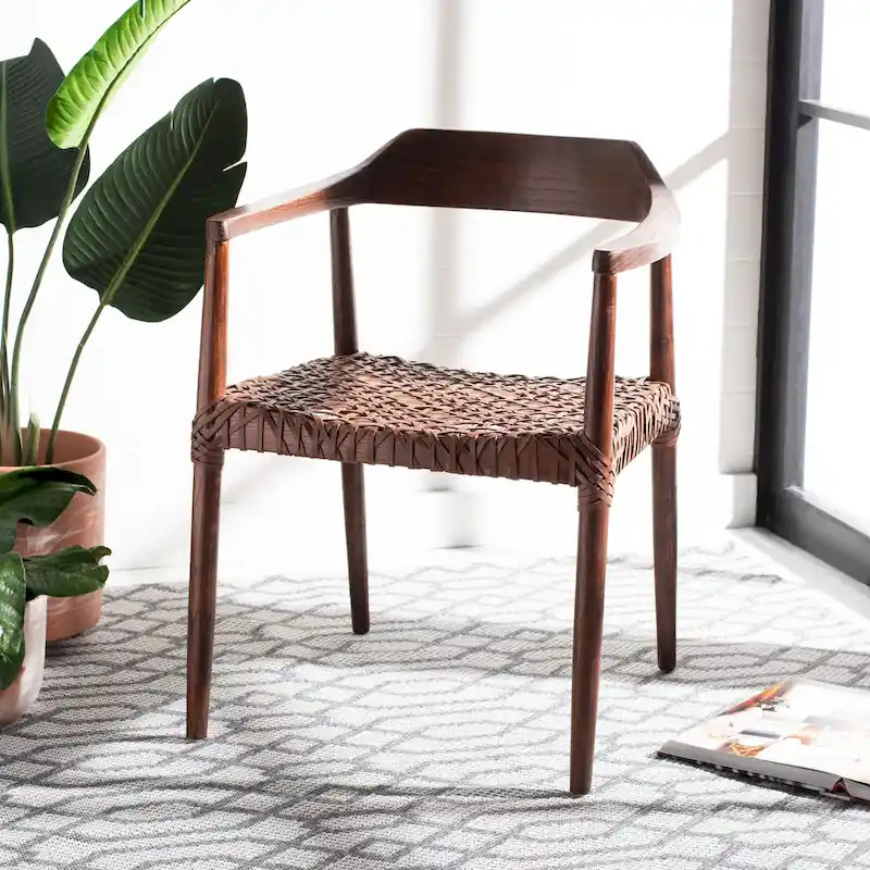 Munro Wanda Woven Leather & Solid Wood Accent Chair (Fully Assembled) - 22 W x 20.5 L x 28.5 H - 22Wx21Dx29H