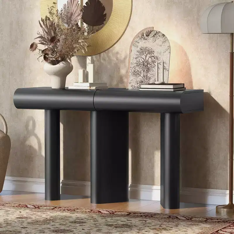 Merax Modern Curved-Drawer Console Table with Geometric Legs