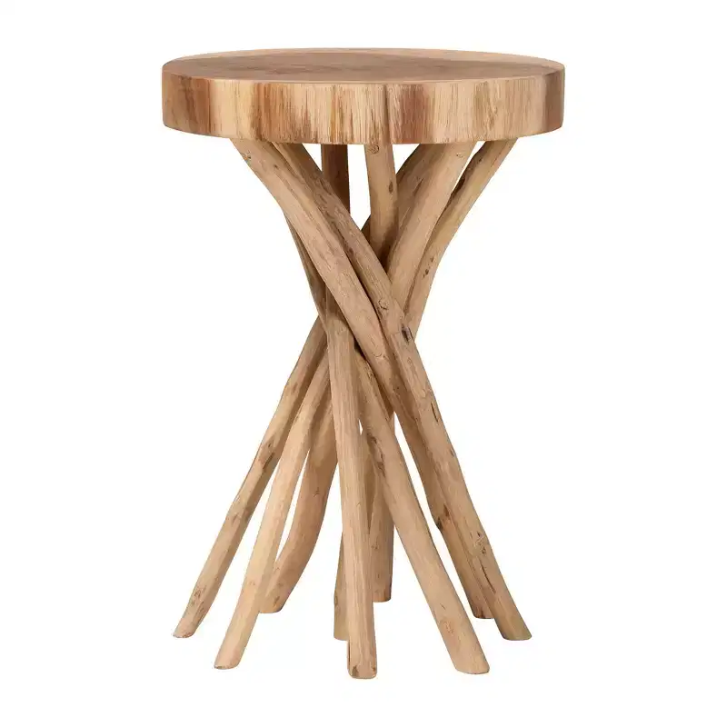 Liberte Natural Teak Wood Round End Table – Bohemian Carved Branch Base