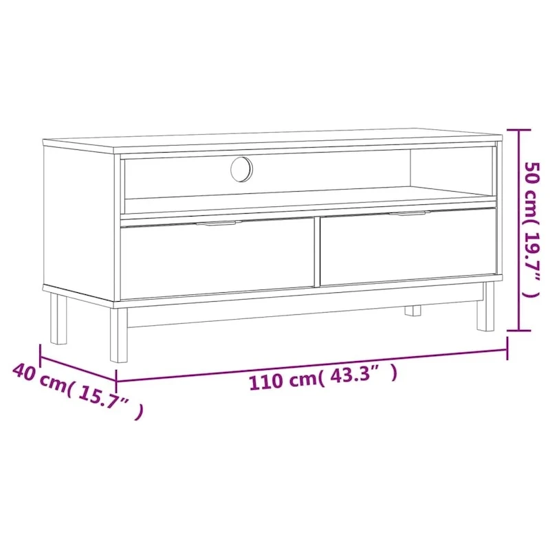 Solid Pine Wood TV Stand with Drawers – 43.3 x 15.7 x 19.7 in.